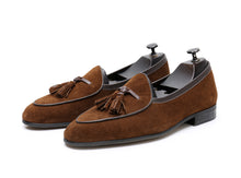 British retro handmade leather fringed slip-on loafers