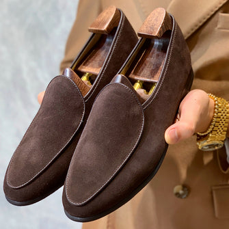 British suede slip-on handmade loafers