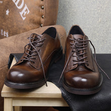 Retro round toe handmade men's casual derby shoes