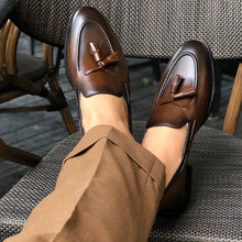 Brown Handmade Vintage Brushed Fringe Loafers