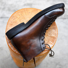 Oil wax leather motorcycle zipper small round toe martin boots