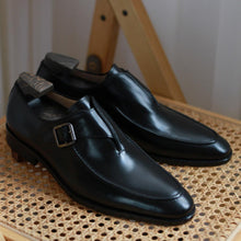 British handmade pointed toe leather buckle Monk shoes