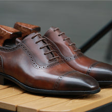 British cowhide brushed brogue engraved oxford shoes