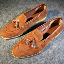 British suede nubuck fringed slip-on handmade loafers