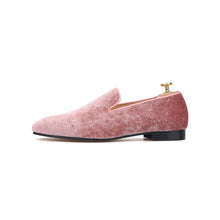 Rhinestone Pink Velvet Men's Loafers Wedding Party Smoking Shoes