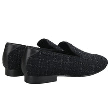 Men's Small Fragrance Black Silver Silk Knit Slip-On Loafers Moccasins