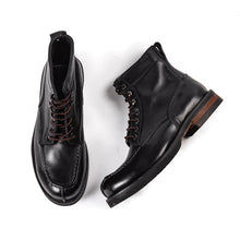 Black motorcycle men's leather boots retro British work shoes