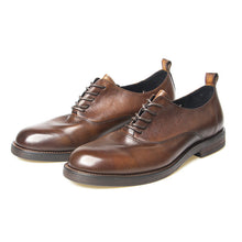 Retro round toe handmade men's formal oxford shoes