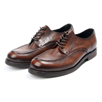 British round toe handmade retro polished  leather derby shoes