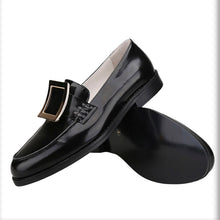 Men's Round Toe Loafers Large Metal Buckle Strap Moccasins