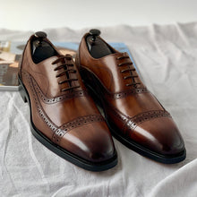 British cowhide polished brogue engraved leather Oxford shoes