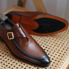 British handmade pointed toe leather buckle Monk shoes