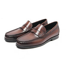 British retro distressed top layer cowhide slip-on loafers