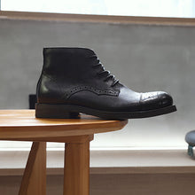 Engraved retro high-top casual short Leather boots breathable martin boots