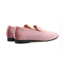 Rhinestone Pink Velvet Men's Loafers Wedding Party Smoking Shoes