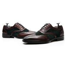 British leather brushed brogue engraved patchwork oxford shoes