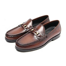 cowhide british retro color polish loafers horsebit slip-on leather shoes