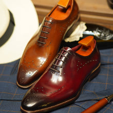 British color engraved brogue leather oxford shoes