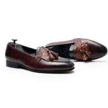 British vintage leather fringed loafers