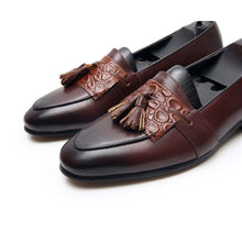 British vintage leather fringed loafers