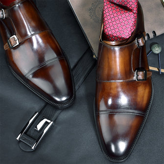 Elegant Handmade Classic Double Monk Strap  Leather Shoes