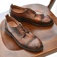 Handmade British Vintage Polished Leather Hollow Breathable Oxford derby Shoes