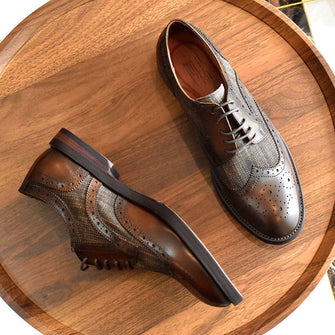 British retro leather stitching brogue derby shoes