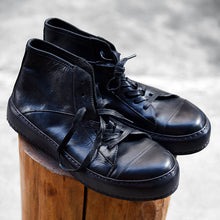 Black Waterproof Oil Wax Soft Leather High-Top Sneakers Boot