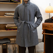 Gray Tweed Herringbone Balmacon Coat