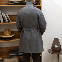 Gray Tweed Herringbone Balmacon Coat