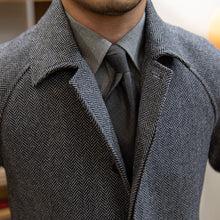 Gray Tweed Herringbone Balmacon Coat