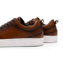 Brown Flat Men's Low Top Lace-Up Leather Sneakers