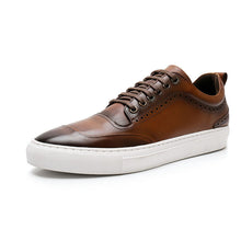 Brown Flat Men's Low Top Lace-Up Leather Sneakers