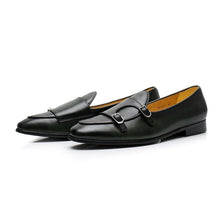 Leather Shiny Italian Brogue Double Buckle Monk Shoes Loafer