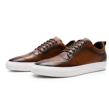 Brown Flat Men's Low Top Lace-Up Leather Sneakers