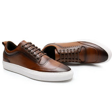 Brown Flat Men's Low Top Lace-Up Leather Sneakers