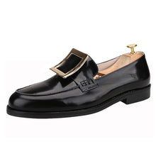 Men's Round Toe Loafers Large Metal Buckle Strap Moccasins